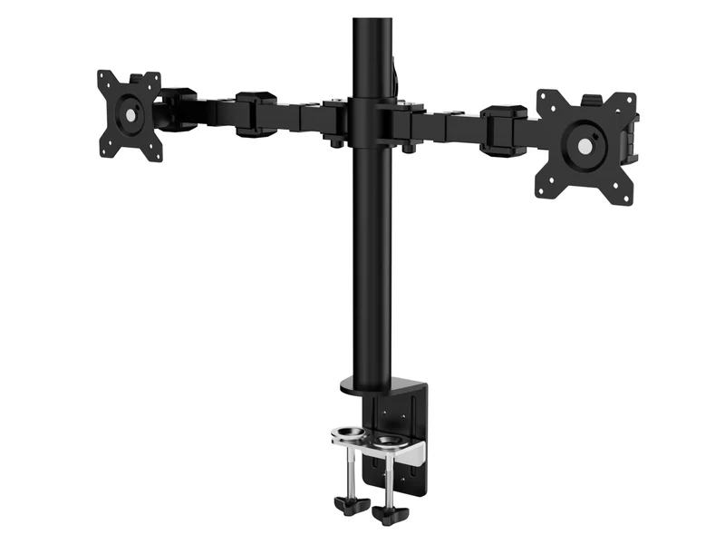 axisgo - Amazon Basics Monitor-Halterung/Tragarm für 2 Monitore, mit einstellbarer Höhe, Bildschirmneigung und Kabelorganizer, 360-Grad-Drehung,Stahl, Schwarz, 33 bis 76 cm