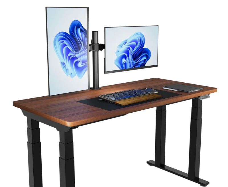 axisgo - Amazon Basics Monitor-Halterung/Tragarm für 2 Monitore, mit einstellbarer Höhe, Bildschirmneigung und Kabelorganizer, 360-Grad-Drehung,Stahl, Schwarz, 33 bis 76 cm