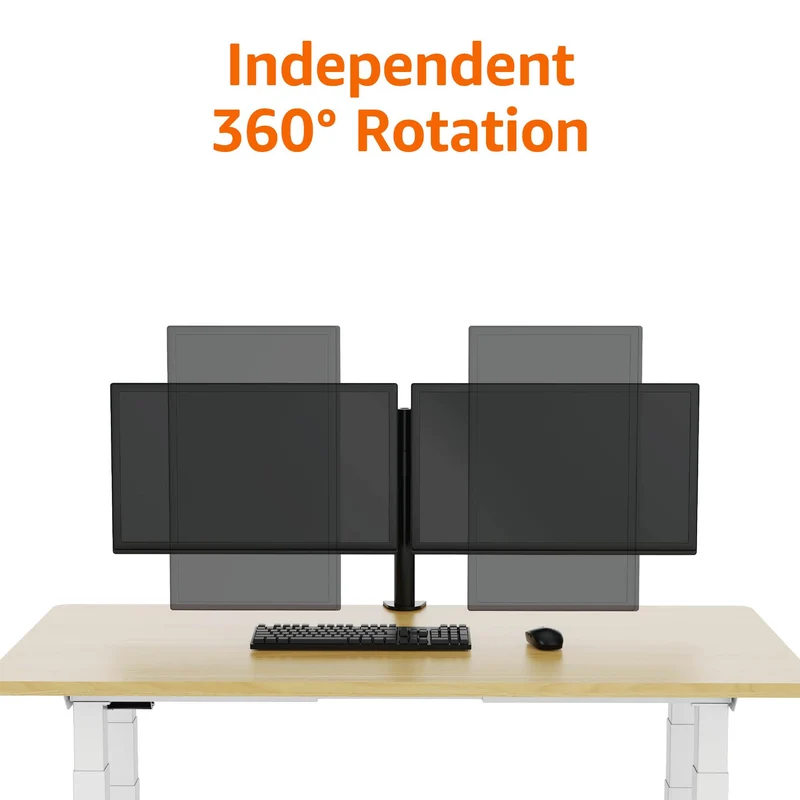 axisgo - Amazon Basics Monitor-Halterung/Tragarm für 2 Monitore, mit einstellbarer Höhe, Bildschirmneigung und Kabelorganizer, 360-Grad-Drehung,Stahl, Schwarz, 33 bis 76 cm