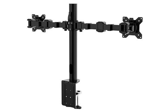 axisgo - Amazon Basics Monitor-Halterung/Tragarm für 2 Monitore, mit einstellbarer Höhe, Bildschirmneigung und Kabelorganizer, 360-Grad-Drehung,Stahl, Schwarz, 33 bis 76 cm