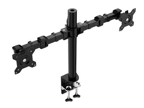 axisgo - Amazon Basics Monitor-Halterung/Tragarm für 2 Monitore, mit einstellbarer Höhe, Bildschirmneigung und Kabelorganizer, 360-Grad-Drehung,Stahl, Schwarz, 33 bis 76 cm
