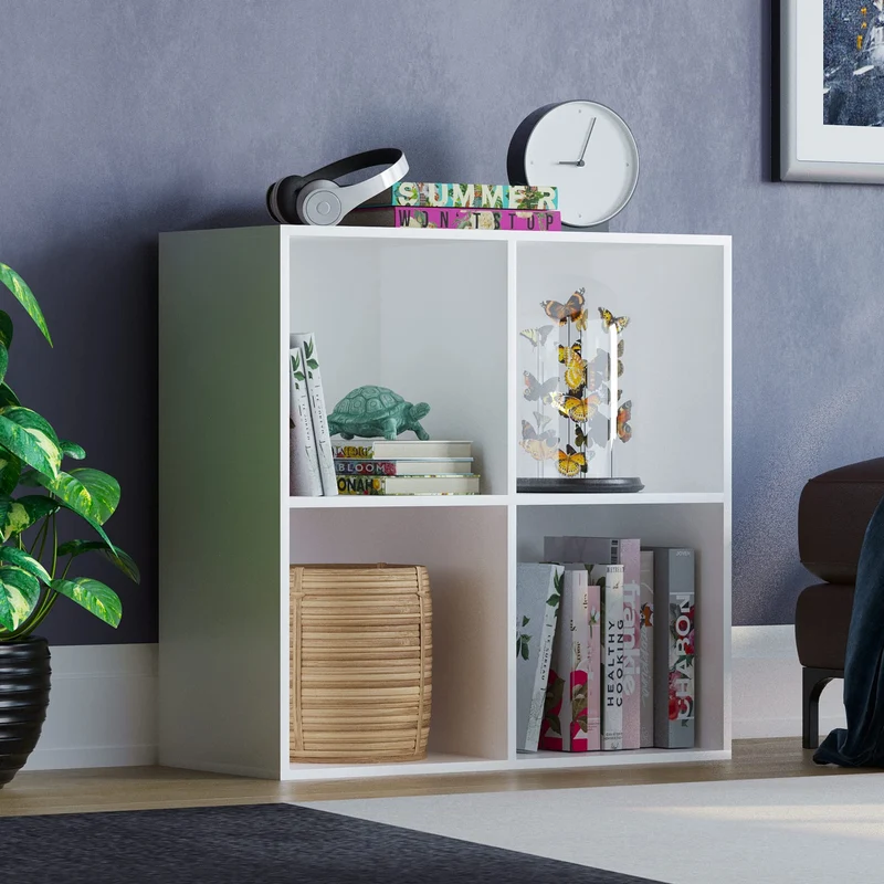 axisgo - Vida Designs Durham Cube Bücherregal Aufbewahrung Organizer Wohnzimmer Bücherregal Home Office Möbel (4 Würfel, weiß)