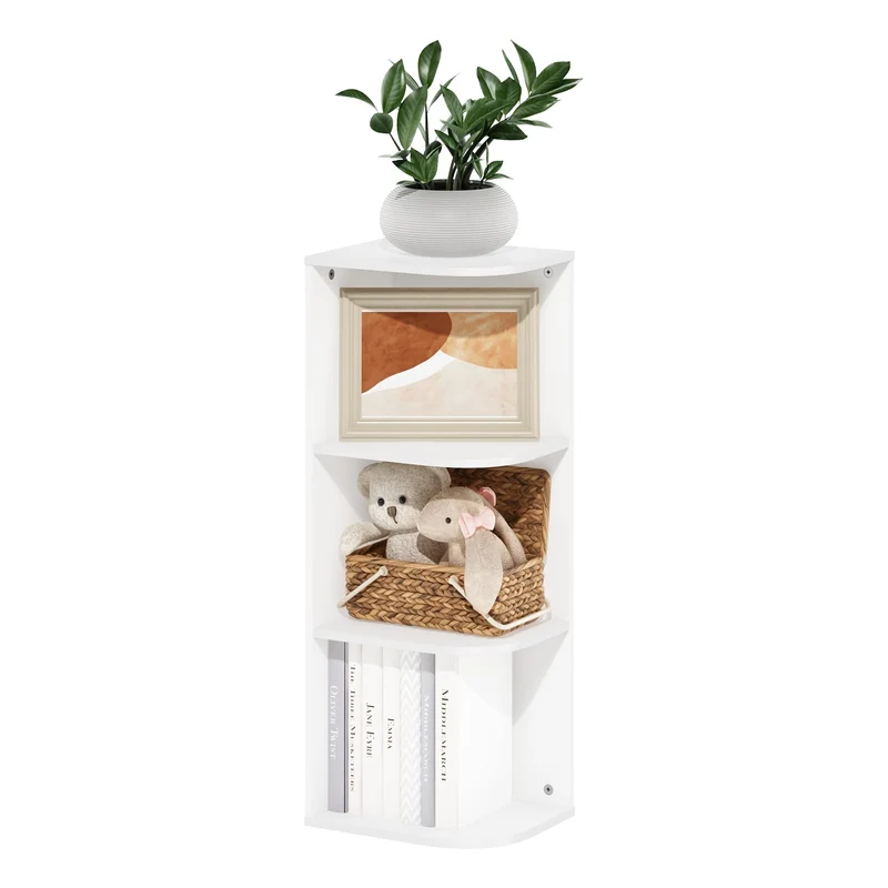 axisgo - Furinno Pasir 3-stufiges Eck-Bücherregal mit offenem Regal, Weiß