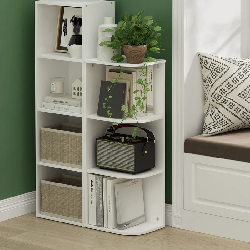 axisgo - Furinno Pasir 3-stufiges Eck-Bücherregal mit offenem Regal, Weiß