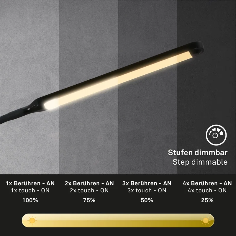 axisgo - BRILONER – LED Stehlampe dimmbar als Deko im Wohnzimmer und Leselampe, Schwenkbare LED Lampe, Wohnzimmerlampe, Touch, Indirekte Beleuchtung, Schwarz