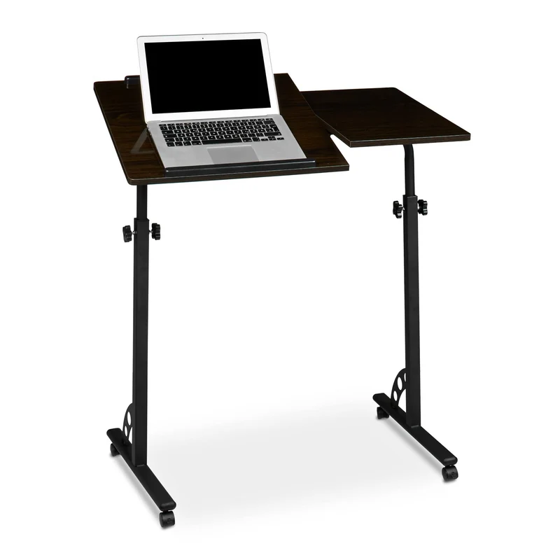 axisgo - Relaxdays Laptoptisch groß höhenverstellbar H x B x T: 110 x 80 x 50 cm Mobiles Rednerpult mit Rollen zum Bremsen für Notebook mit Ablage für Beamer, große Laptops, Mäuse etc, Ebenholz (schwarz)