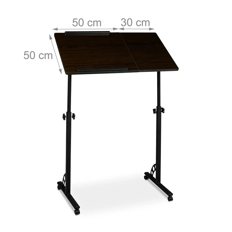 axisgo - Relaxdays Laptoptisch groß höhenverstellbar H x B x T: 110 x 80 x 50 cm Mobiles Rednerpult mit Rollen zum Bremsen für Notebook mit Ablage für Beamer, große Laptops, Mäuse etc, Ebenholz (schwarz)