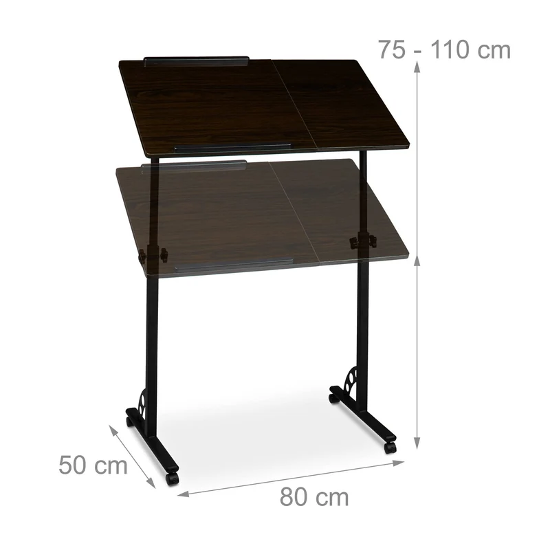 axisgo - Relaxdays Laptoptisch groß höhenverstellbar H x B x T: 110 x 80 x 50 cm Mobiles Rednerpult mit Rollen zum Bremsen für Notebook mit Ablage für Beamer, große Laptops, Mäuse etc, Ebenholz (schwarz)