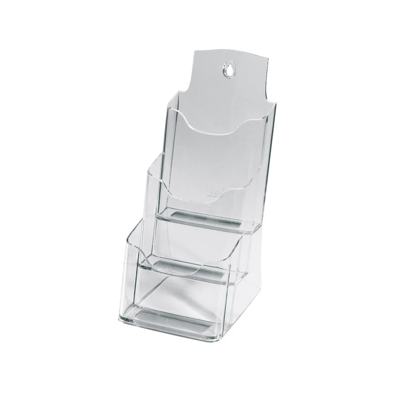 axisgo - SIGEL LH133 Tisch-Prospekthalter DIN lang-A6 aus Acryl mit 3 Fächern, transparent - Prospektständer
