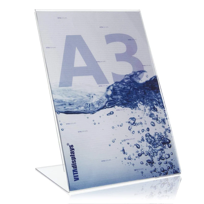 axisgo - DIN A3 Werbeaufsteller/L-Ständer/L-Aufsteller im Hochformat/Tischaufsteller aus original PLEXIGLAS®