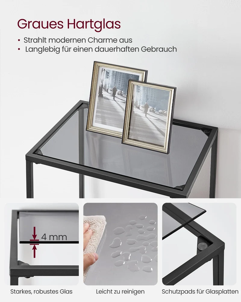 axisgo - VASAGLE Badregal mit 6 Ablagen, gehärtetes Glas, einfache Montage für Badezimmer, Wohnzimmer, Küche, Büro, Schiefergrau, Schwarze Tinte LGT500G01