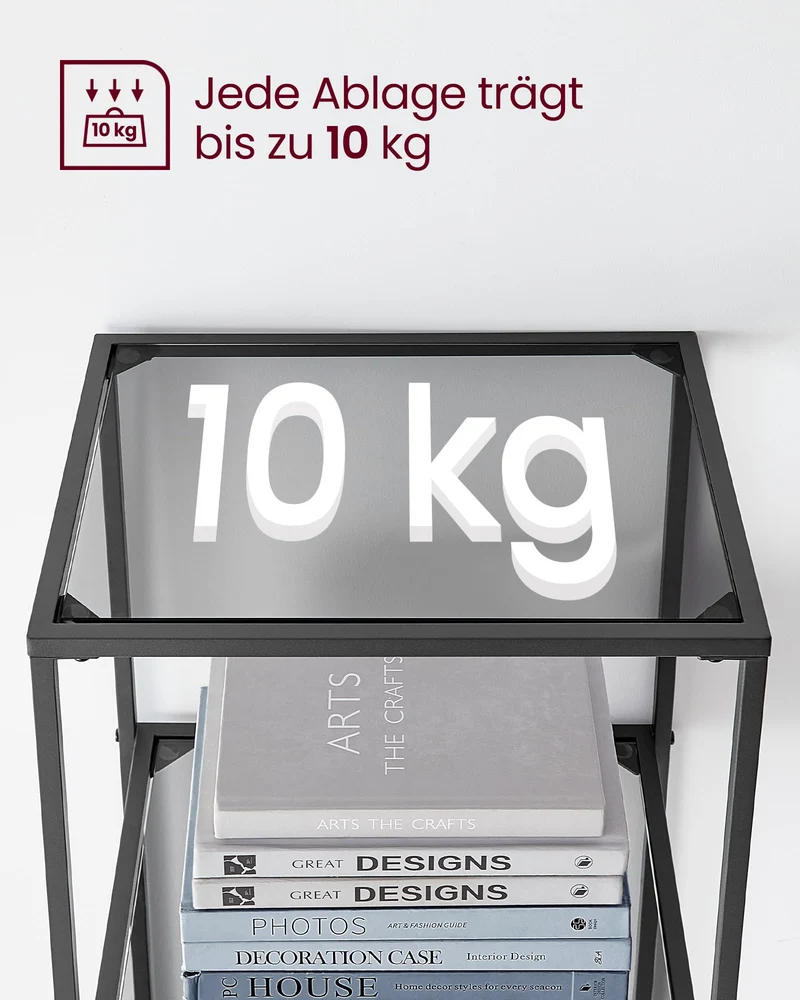 axisgo - VASAGLE Badregal mit 6 Ablagen, gehärtetes Glas, einfache Montage für Badezimmer, Wohnzimmer, Küche, Büro, Schiefergrau, Schwarze Tinte LGT500G01