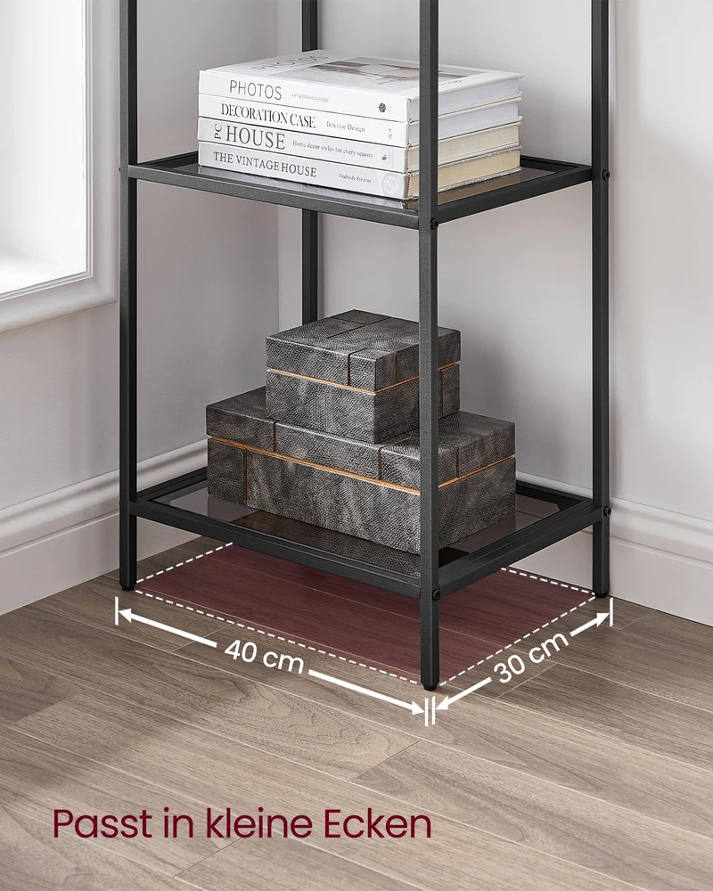 axisgo - VASAGLE Badregal mit 6 Ablagen, gehärtetes Glas, einfache Montage für Badezimmer, Wohnzimmer, Küche, Büro, Schiefergrau, Schwarze Tinte LGT500G01