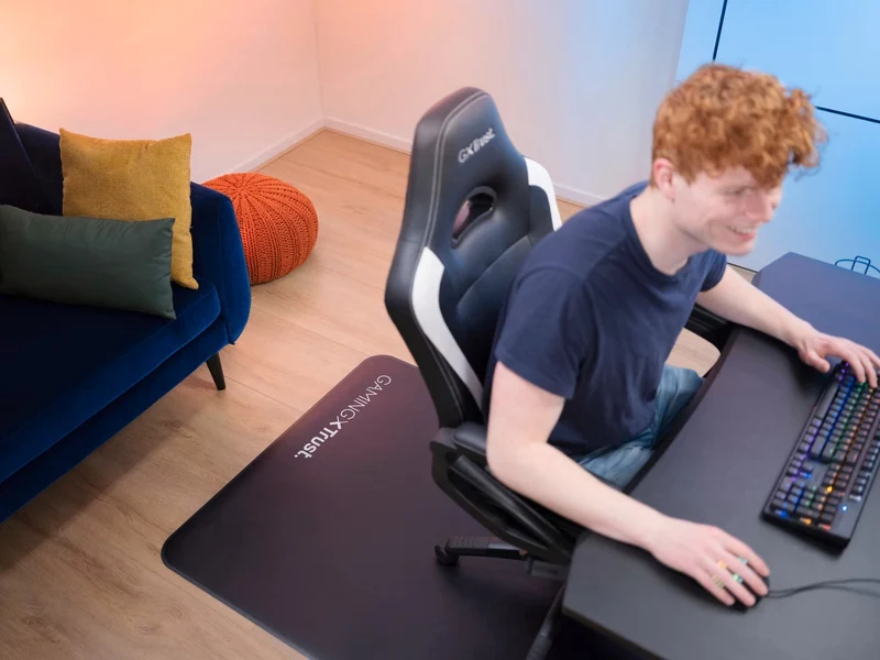 axisgo - Trust Gaming GXT 715 Bodenschutzmatte 99 x 120 cm, Stuhlunterlage für Gaming Stuhl & Bürostuhl, Unterlage für Hartböden, Schreibtischstuhl Unterlage aus Robustem Material – Schwarz