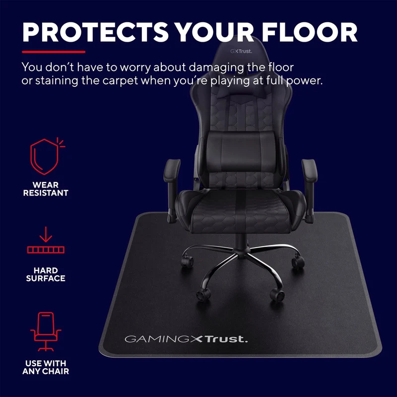 axisgo - Trust Gaming GXT 715 Bodenschutzmatte 99 x 120 cm, Stuhlunterlage für Gaming Stuhl & Bürostuhl, Unterlage für Hartböden, Schreibtischstuhl Unterlage aus Robustem Material – Schwarz