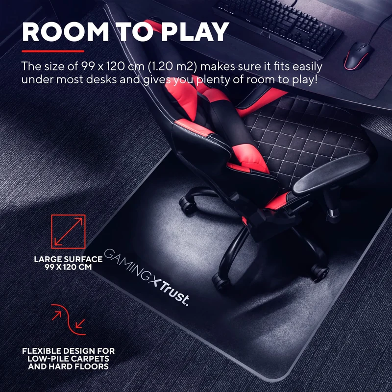 axisgo - Trust Gaming GXT 715 Bodenschutzmatte 99 x 120 cm, Stuhlunterlage für Gaming Stuhl & Bürostuhl, Unterlage für Hartböden, Schreibtischstuhl Unterlage aus Robustem Material – Schwarz