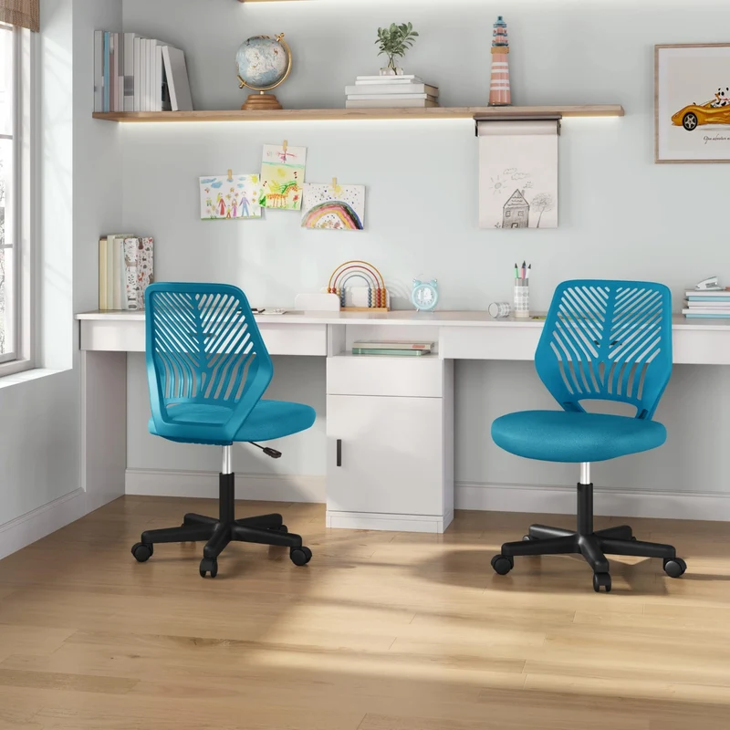 axisgo - Yaheetech ergonomisch Schreibtischstuhl Bürostuhl ohne Armlehnen Drehstuhl mit Rücklehne Arbeitsstuhl höhenverstellbar 136 kg belastbar 50 x 55 x 79-92 cm Türkis