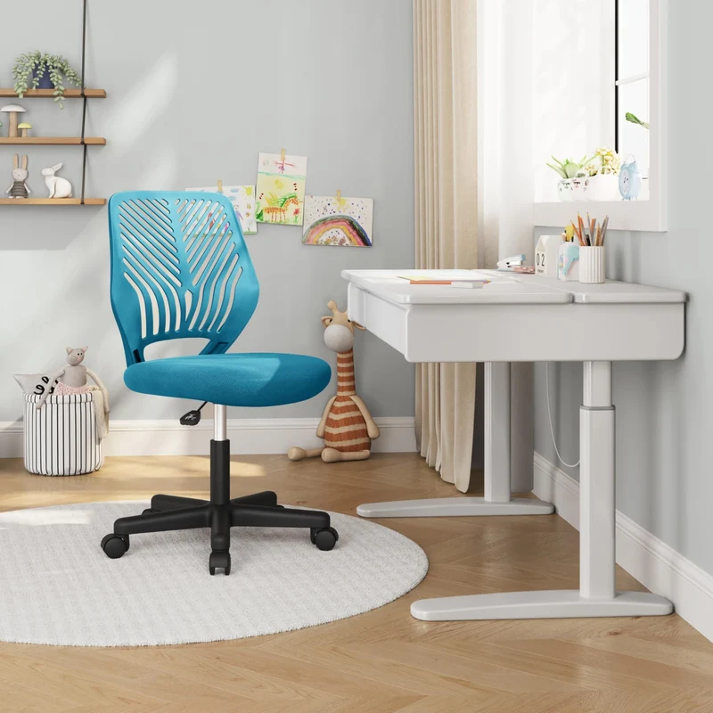 axisgo - Yaheetech ergonomisch Schreibtischstuhl Bürostuhl ohne Armlehnen Drehstuhl mit Rücklehne Arbeitsstuhl höhenverstellbar 136 kg belastbar 50 x 55 x 79-92 cm Türkis