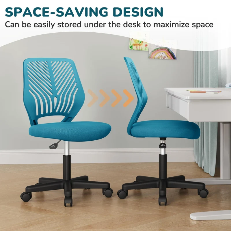 axisgo - Yaheetech ergonomisch Schreibtischstuhl Bürostuhl ohne Armlehnen Drehstuhl mit Rücklehne Arbeitsstuhl höhenverstellbar 136 kg belastbar 50 x 55 x 79-92 cm Türkis