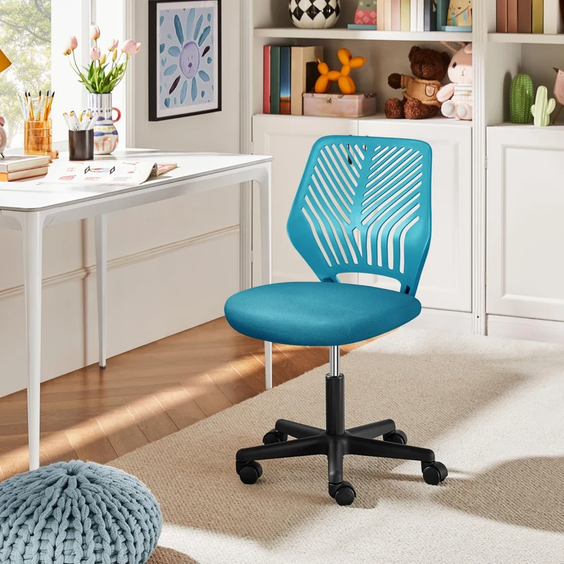 axisgo - Yaheetech ergonomisch Schreibtischstuhl Bürostuhl ohne Armlehnen Drehstuhl mit Rücklehne Arbeitsstuhl höhenverstellbar 136 kg belastbar 50 x 55 x 79-92 cm Türkis