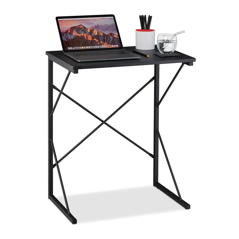 axisgo - Relaxdays Schreibtisch klein, HxBxT 75 x 60 x 40 cm, kompakter Computertisch, Laptop Arbeitstisch, MDF & Metall, schwarz