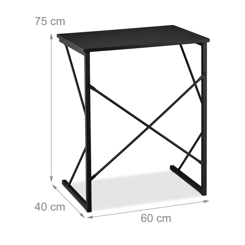 axisgo - Relaxdays Schreibtisch klein, HxBxT 75 x 60 x 40 cm, kompakter Computertisch, Laptop Arbeitstisch, MDF & Metall, schwarz