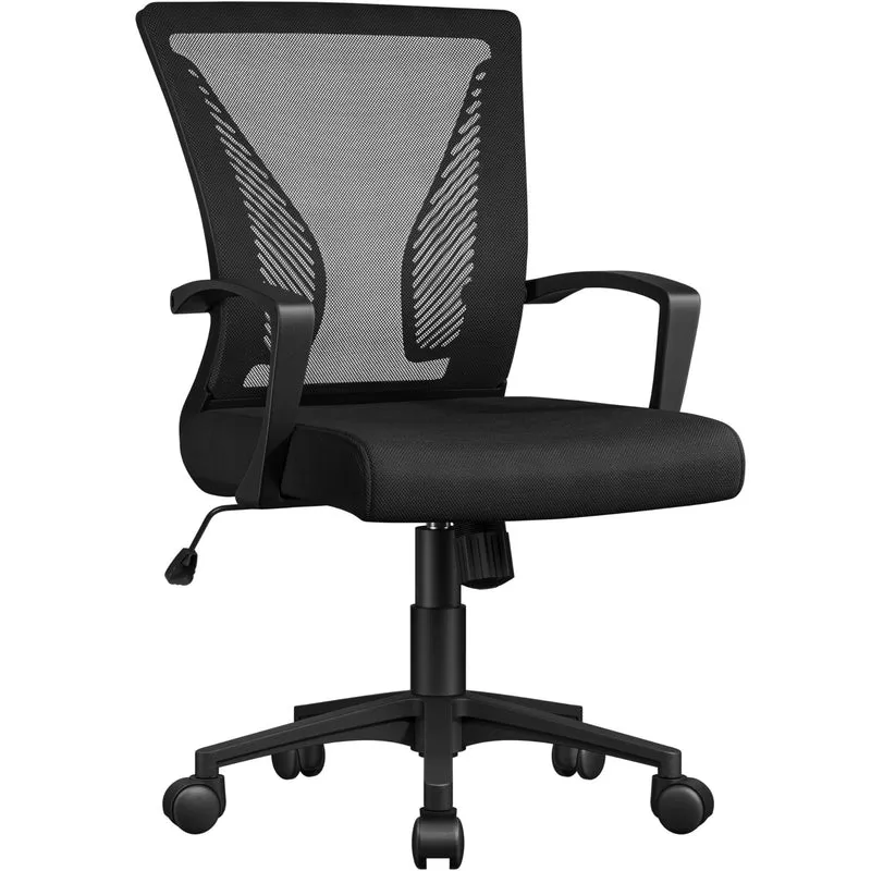 axisgo - Yaheetech Bürostuhl Ergonomisch, Schreibtischstuhl mit Netzbespannung, Arbeitsstuhl mit Armlehnen, Chefsessel aus Mesh, höhenverstellbarer Computerstuhl 136 kg, atmungsaktiv, Wippfunktion Schwarz
