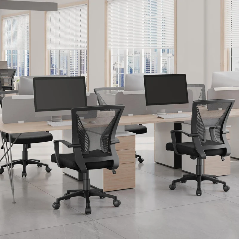 axisgo - Yaheetech Bürostuhl Ergonomisch, Schreibtischstuhl mit Netzbespannung, Arbeitsstuhl mit Armlehnen, Chefsessel aus Mesh, höhenverstellbarer Computerstuhl 136 kg, atmungsaktiv, Wippfunktion Schwarz