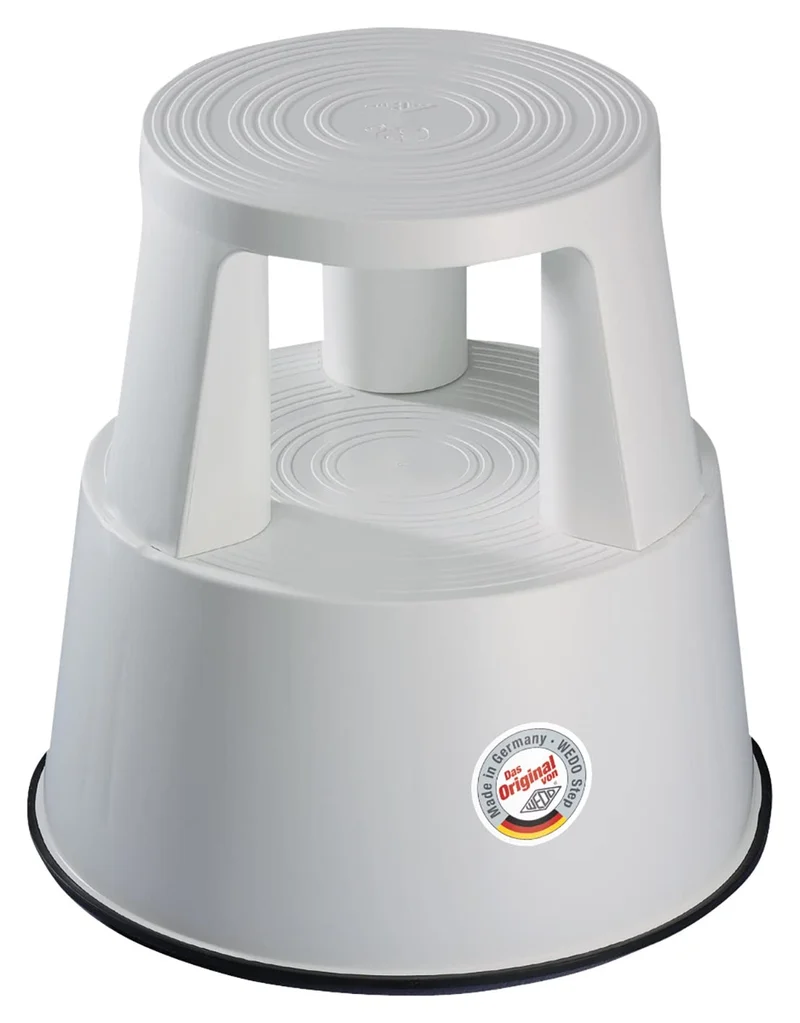 axisgo - WEDO Rollhocker STEP aus bruchfestem Kunststoff - rollbarer Elefantenfuß Tritthocker, TÜV GS-geprüft, Made in Germany, rutschfest - Höhe ca. 43 cm, Tragkraft 150 kg, Farbe Lichtgrau