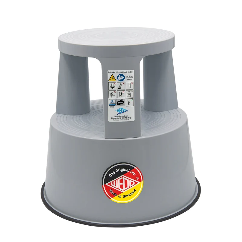 axisgo - WEDO Rollhocker STEP aus bruchfestem Kunststoff - rollbarer Elefantenfuß Tritthocker, TÜV GS-geprüft, Made in Germany, rutschfest - Höhe ca. 43 cm, Tragkraft 150 kg, Farbe Lichtgrau