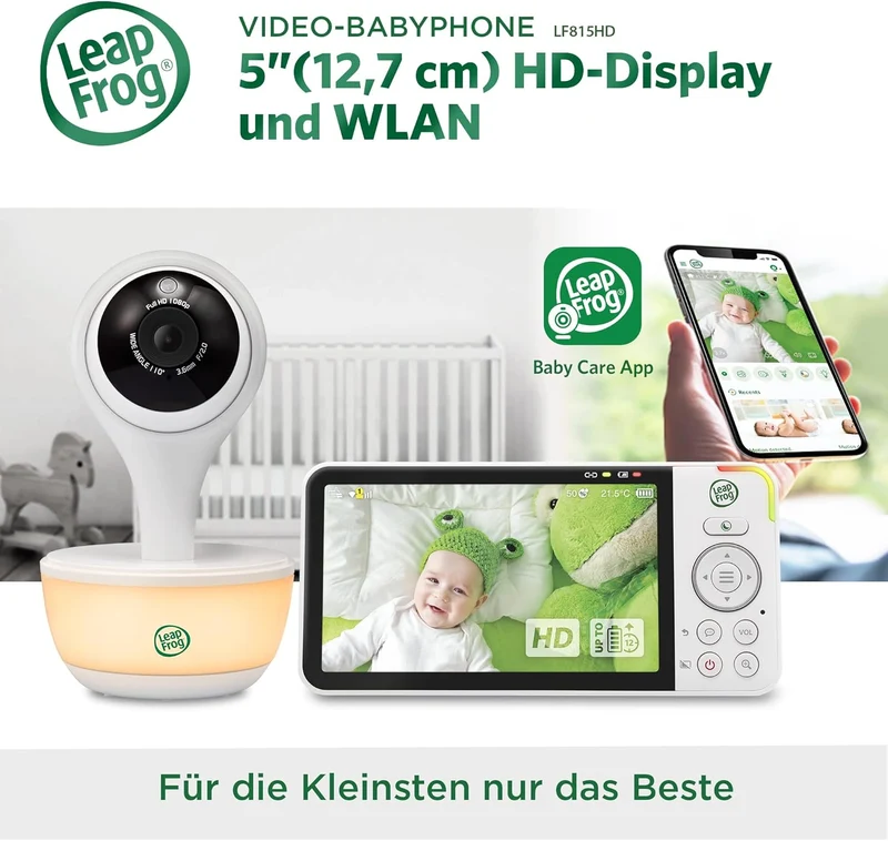 LeapFrog LF815HD smartes Video-Babyphone mit 5-Zoll HD-Farbdisplay, WLAN, Temperatur/Feuchtigkeitsse