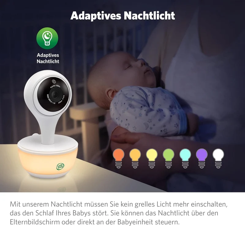 LeapFrog LF815HD smartes Video-Babyphone mit 5-Zoll HD-Farbdisplay, WLAN, Temperatur/Feuchtigkeitsse
