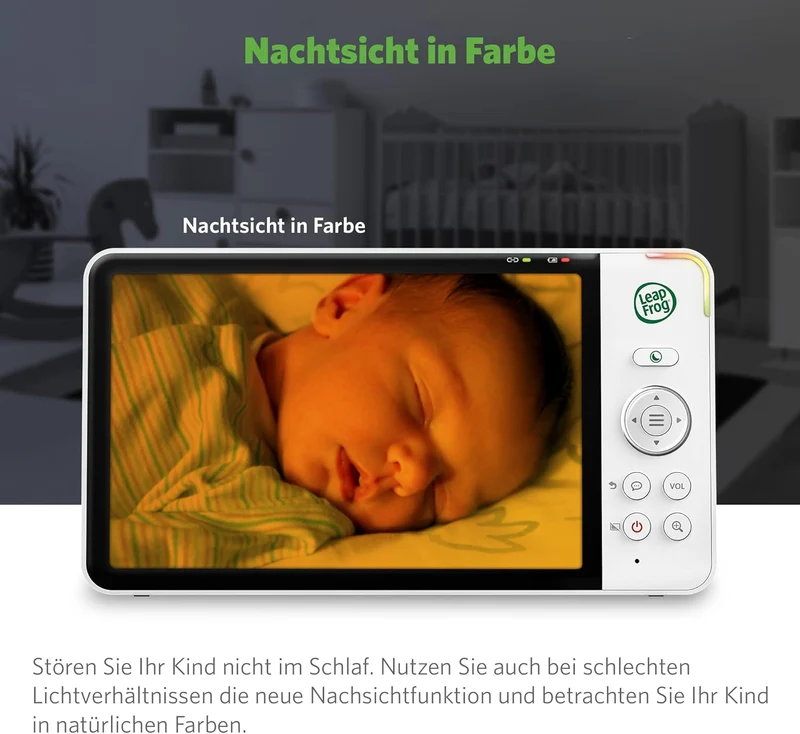 LeapFrog LF815HD smartes Video-Babyphone mit 5-Zoll HD-Farbdisplay, WLAN, Temperatur/Feuchtigkeitsse