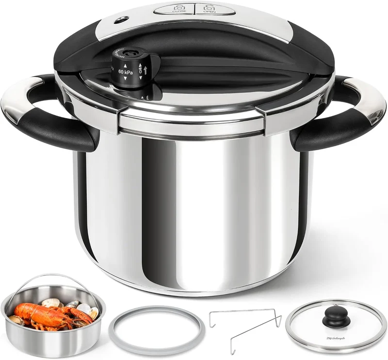 MICHELANGELO Edelstahl-Schnellkochtopf 6 Liter, für Induktion | 3-in-1 Schnellkochtopf, Reiskocher &