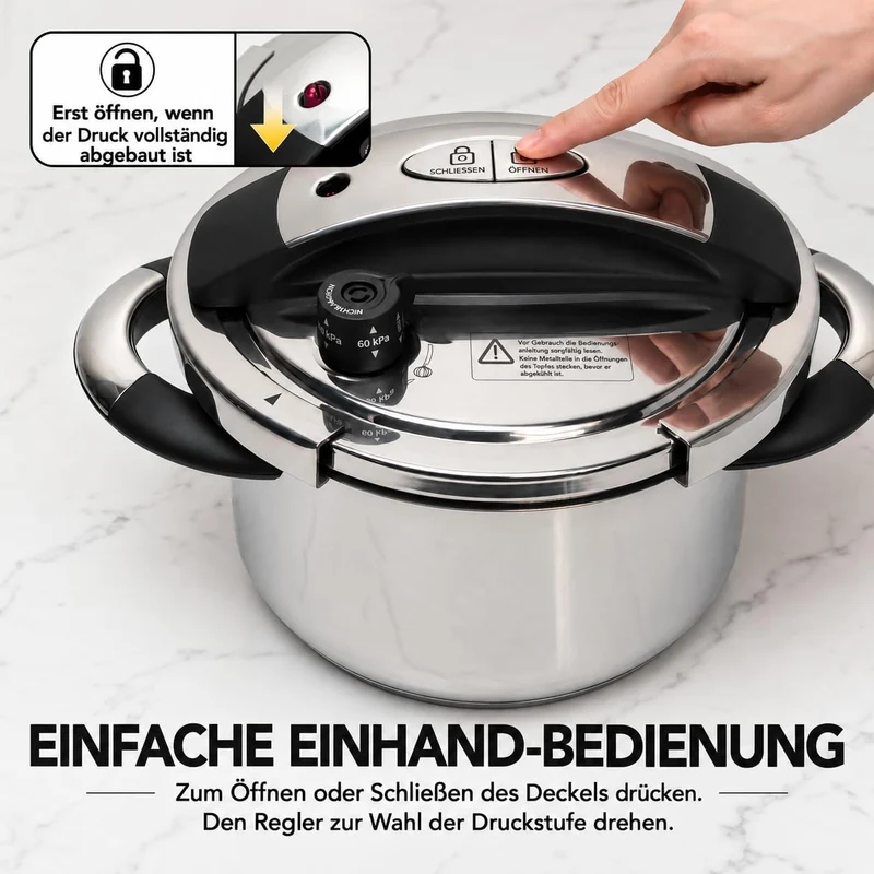 MICHELANGELO Edelstahl-Schnellkochtopf 6 Liter, für Induktion | 3-in-1 Schnellkochtopf, Reiskocher &