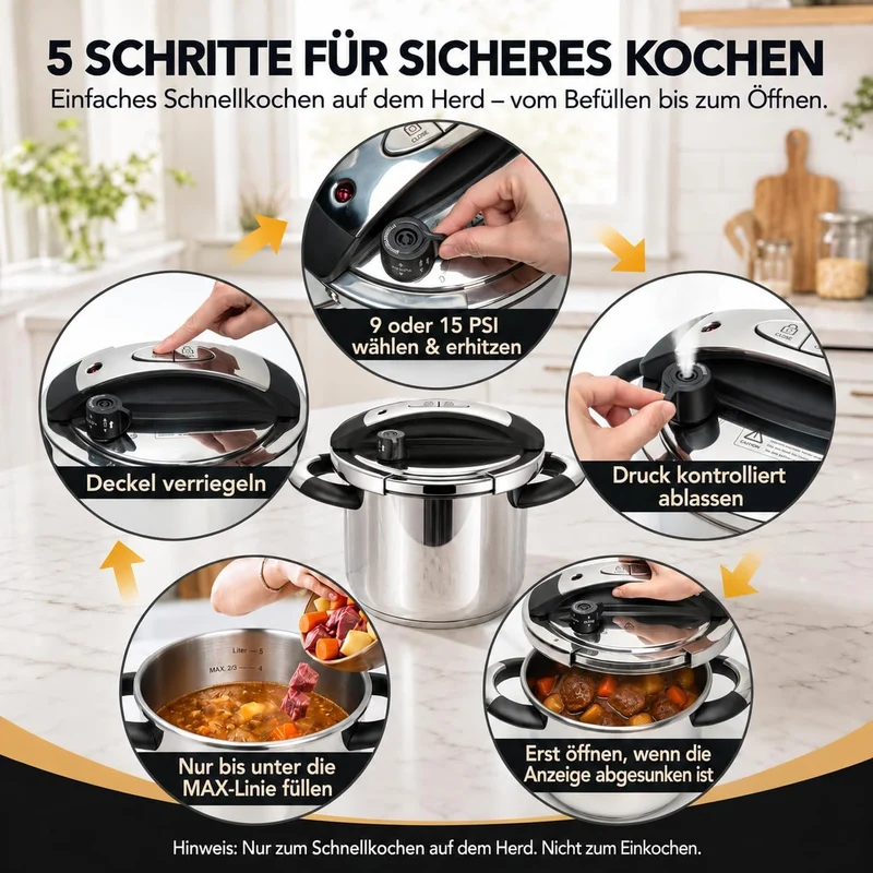 MICHELANGELO Edelstahl-Schnellkochtopf 6 Liter, für Induktion | 3-in-1 Schnellkochtopf, Reiskocher &