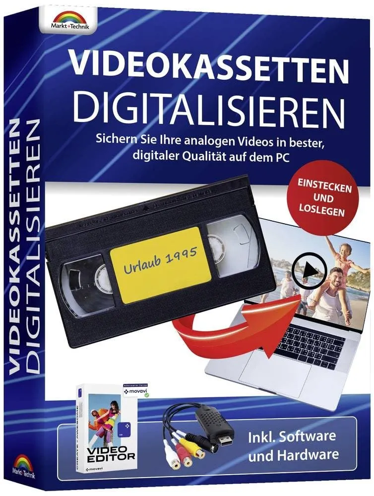 Markt & Technik Videokassetten digitalisieren 2023 inkl. Hardware Vollversion, 1 Lizenz Windows Digi