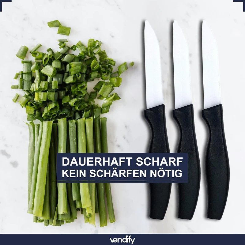 vendify® Keramikmesser 5er-Set Hochwertig sehr scharf - 16,5 cm lang - Küchenmesser mit Keramikkling