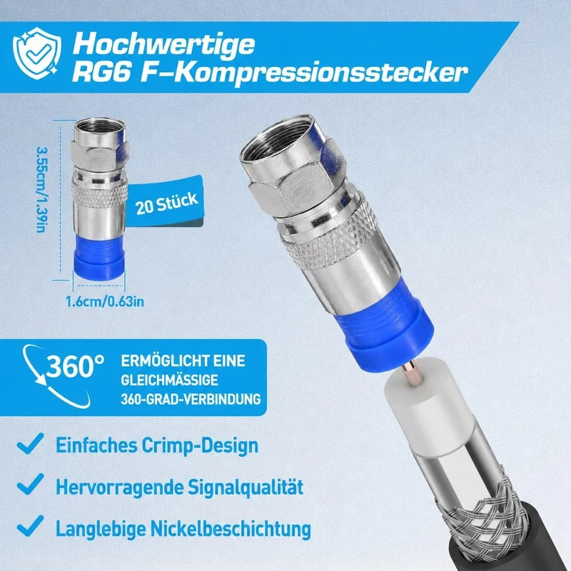 Koaxialkabel-Crimper-Set für RG59 RG6, 3-in-1-Koaxialwerkzeug-Set, inklusive Abisolierzange und 20 S