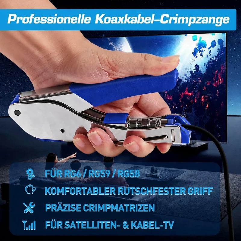 Koaxialkabel-Crimper-Set für RG59 RG6, 3-in-1-Koaxialwerkzeug-Set, inklusive Abisolierzange und 20 S
