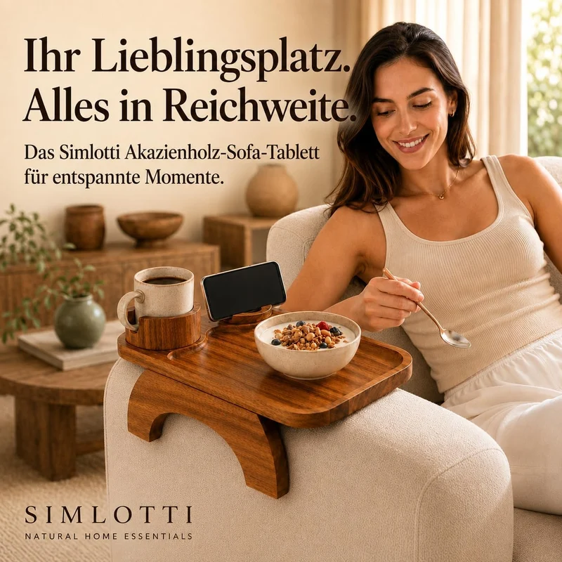 Sofa-Armlehnen-Tablett aus Akazienholz, rutschfest, flexibel