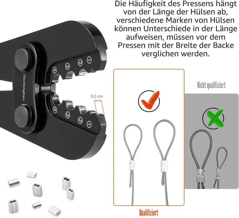 Presswerkzeug, Drahtseil-Crimpwerkzeuge für Aluminium-Kupfer-Duplex-Sanduhrhülsen, Stoppknöpfe und A