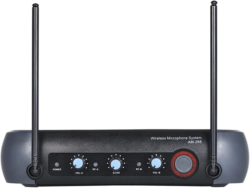 Kabelloses VHF-Mikrofon mit Doppelkanal mit Eco-Funktion, 2 Mikrofone und 1 Empfänger 210-280 MHz, A
