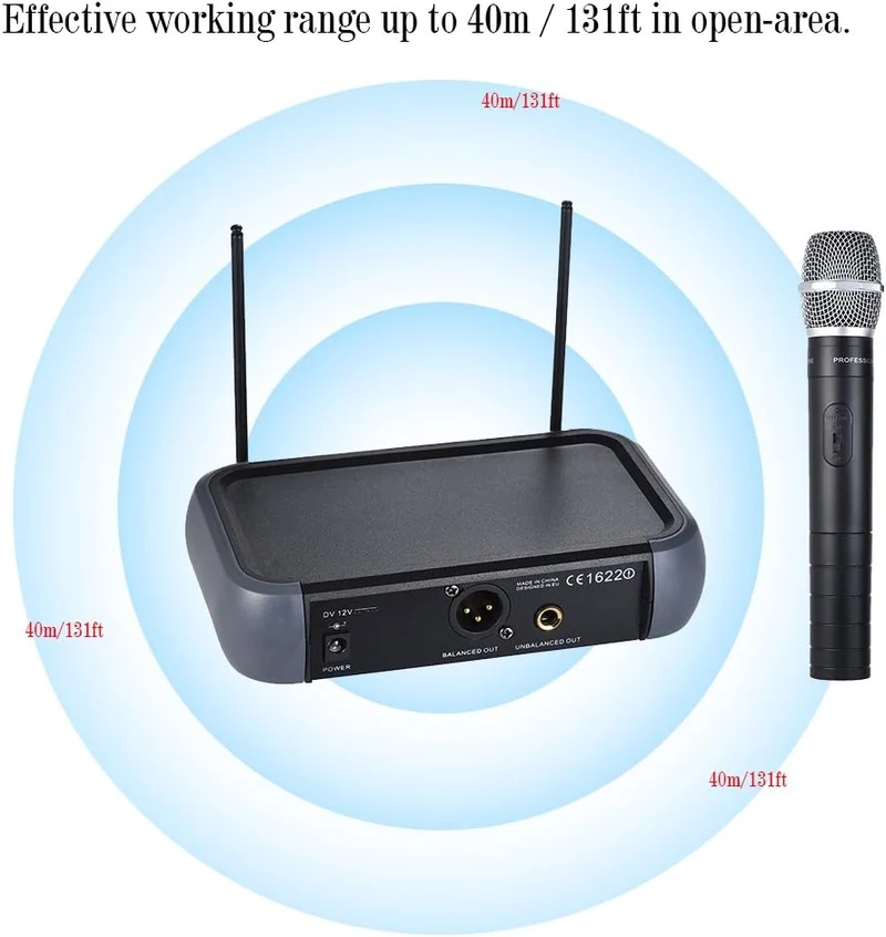 Kabelloses VHF-Mikrofon mit Doppelkanal mit Eco-Funktion, 2 Mikrofone und 1 Empfänger 210-280 MHz, A