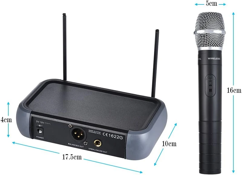 Kabelloses VHF-Mikrofon mit Doppelkanal mit Eco-Funktion, 2 Mikrofone und 1 Empfänger 210-280 MHz, A