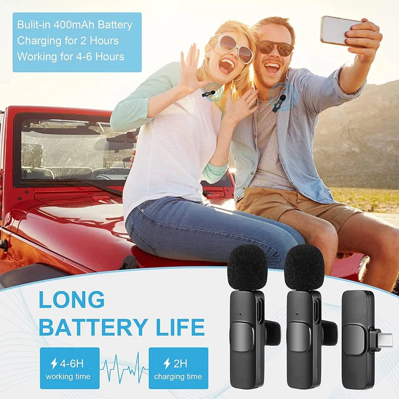 HMKCH Wireless Lavalier Microphone for Phone (USB-C), Dual Video Recording, Live Stream, Vlog, YouTu