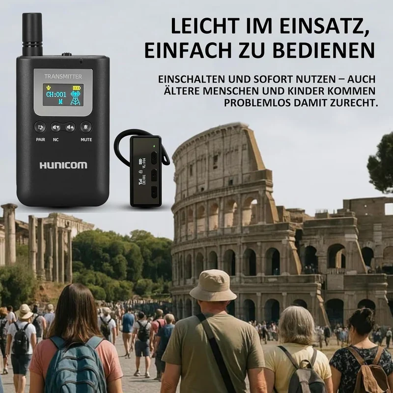 HUNICOM Wireless Tour Guide System Set (1-10), 2.4GHz 999 Channels, 50-300m Range, Noise-Canceling A