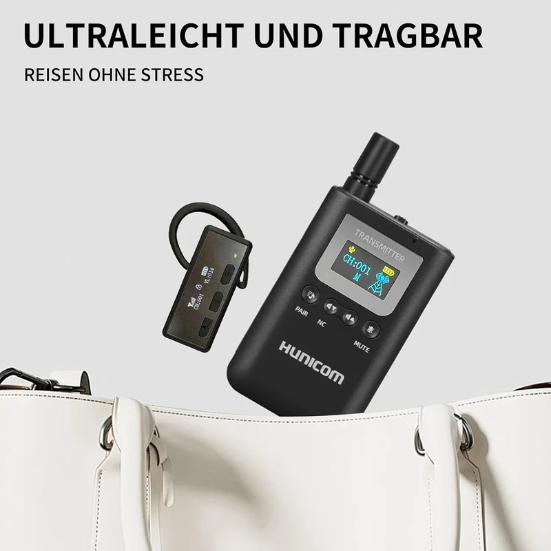 HUNICOM Wireless Tour Guide System Set (1-10), 2.4GHz 999 Channels, 50-300m Range, Noise-Canceling A
