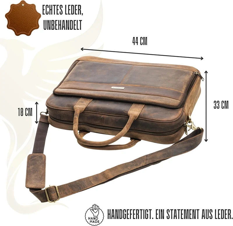 Hörner Umhängetasche München - Herren - Laptop Tasche 16 Zoll - Arbeitstasche Herren Aus Braunem Led