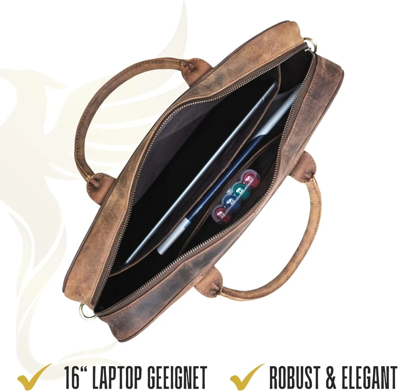 Hörner Umhängetasche München - Herren - Laptop Tasche 16 Zoll - Arbeitstasche Herren Aus Braunem Led